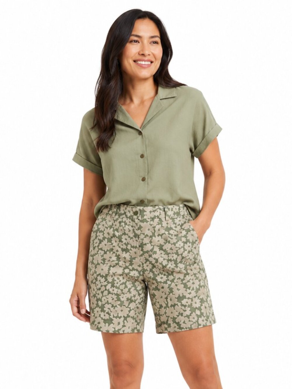 Covington Signature Fit Women's Floral Print Khaki Chino Bermuda Shorts